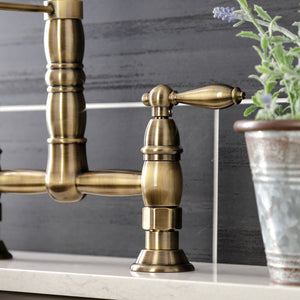 Heritage GS1273AL Two-Handle 2-Hole Deck Mount Pull-Down Sprayer Kitchen Faucet, Antique Brass