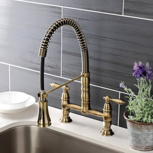 Heritage GS1273AL Two-Handle 2-Hole Deck Mount Pull-Down Sprayer Kitchen Faucet, Antique Brass