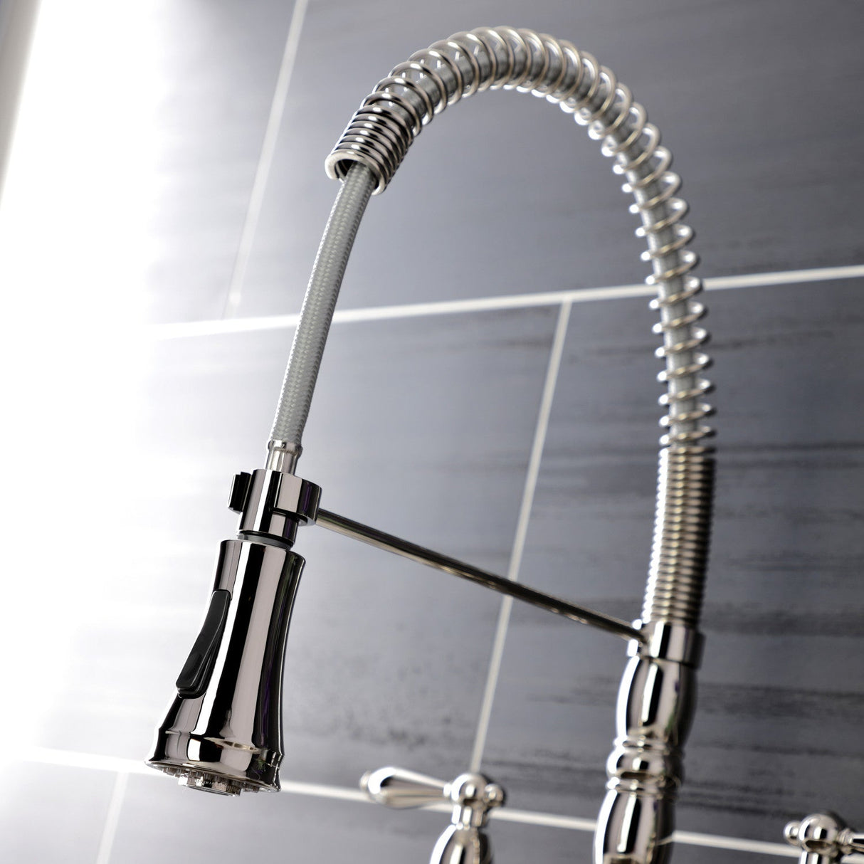 Heritage GS1276AL Two-Handle 2-Hole Deck Mount Pull-Down Sprayer Kitchen Faucet, Polished Nickel