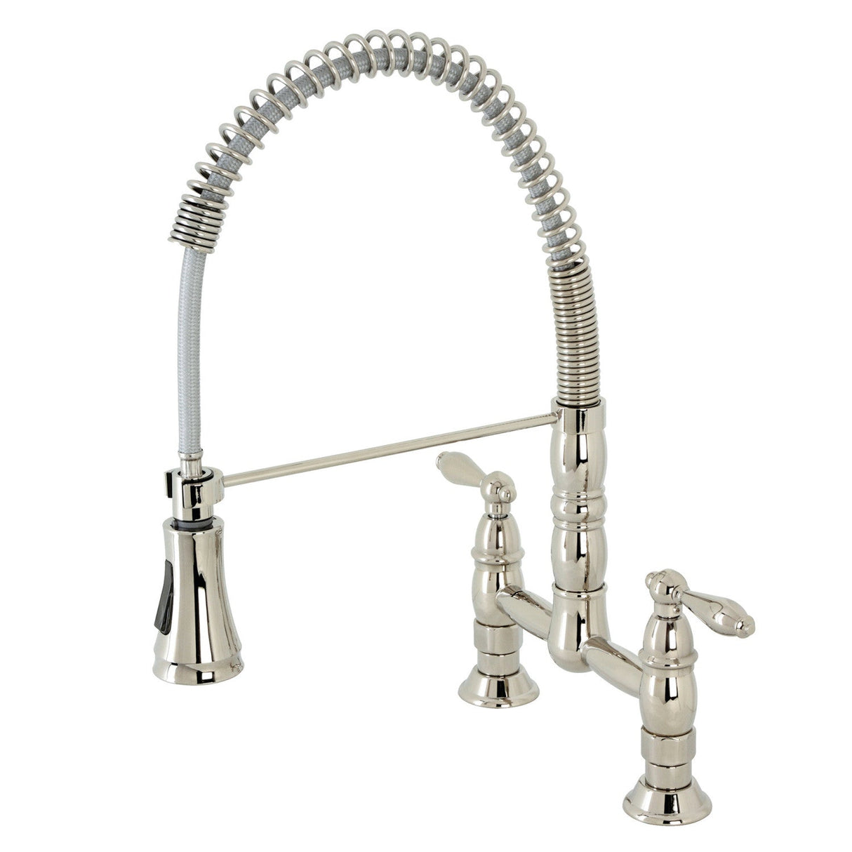 Heritage GS1276AL Two-Handle 2-Hole Deck Mount Pull-Down Sprayer Kitchen Faucet, Polished Nickel