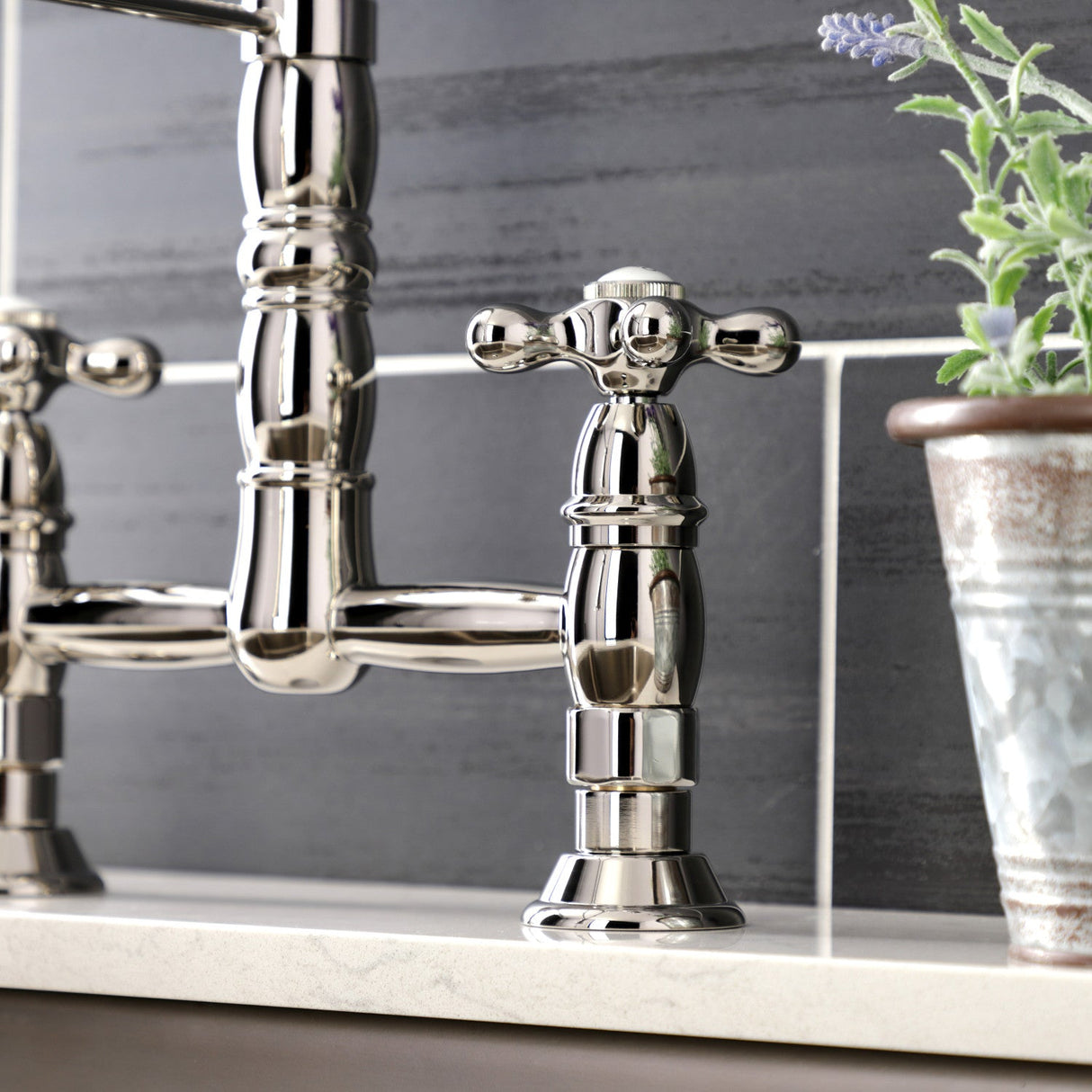 Heritage GS1276AX Two-Handle 2-Hole Deck Mount Pull-Down Sprayer Kitchen Faucet, Polished Nickel