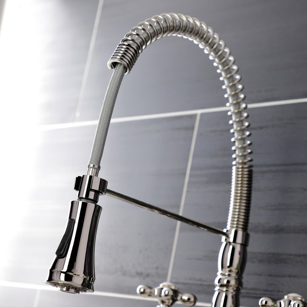 Heritage GS1276AX Two-Handle 2-Hole Deck Mount Pull-Down Sprayer Kitchen Faucet, Polished Nickel