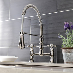 Heritage GS1276AX Two-Handle 2-Hole Deck Mount Pull-Down Sprayer Kitchen Faucet, Polished Nickel