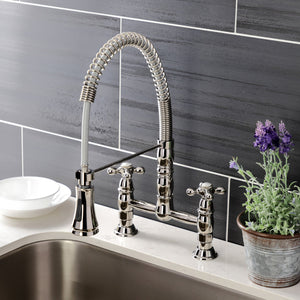 Heritage GS1276AX Two-Handle 2-Hole Deck Mount Pull-Down Sprayer Kitchen Faucet, Polished Nickel