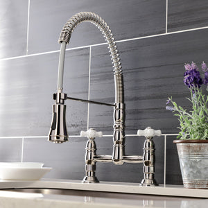 Heritage GS1276PX Two-Handle 2-Hole Deck Mount Pull-Down Sprayer Kitchen Faucet, Polished Nickel