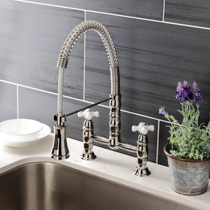 Heritage GS1276PX Two-Handle 2-Hole Deck Mount Pull-Down Sprayer Kitchen Faucet, Polished Nickel