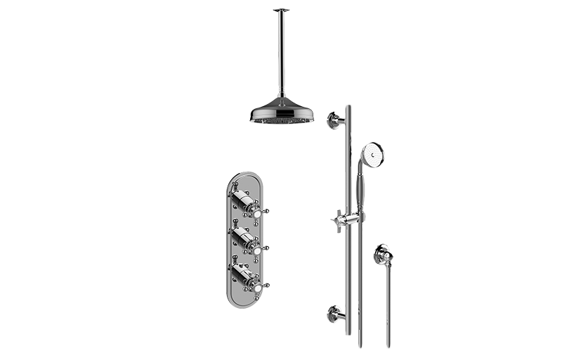 GRAFF Vintage Brushed Brass M-Series Thermostatic Shower System - Shower with Handshower (Rough & Trim)  GS3.011WB-C2E0-VBB