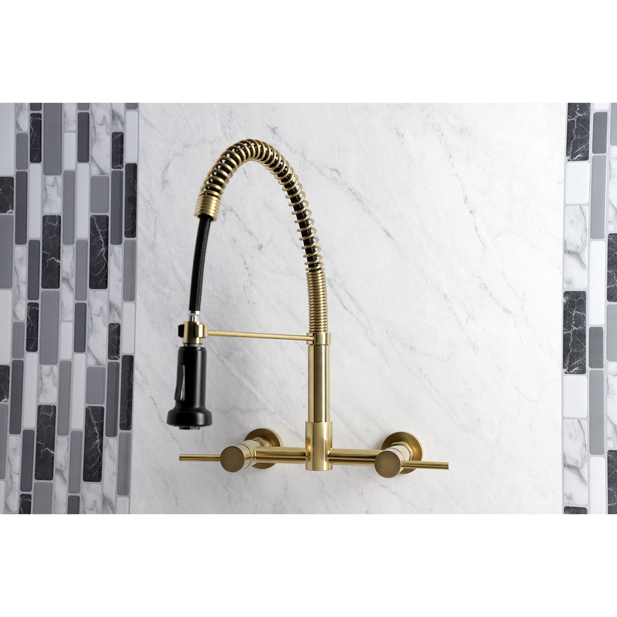 Concord GS8187DL Two-Handle 2-Hole Wall Mount Pull-Down Sprayer Kitchen Faucet, Brushed Brass
