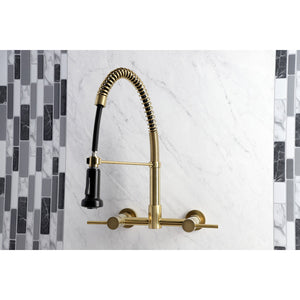 Concord GS8187DL Two-Handle 2-Hole Wall Mount Pull-Down Sprayer Kitchen Faucet, Brushed Brass