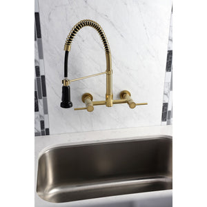Concord GS8187DL Two-Handle 2-Hole Wall Mount Pull-Down Sprayer Kitchen Faucet, Brushed Brass