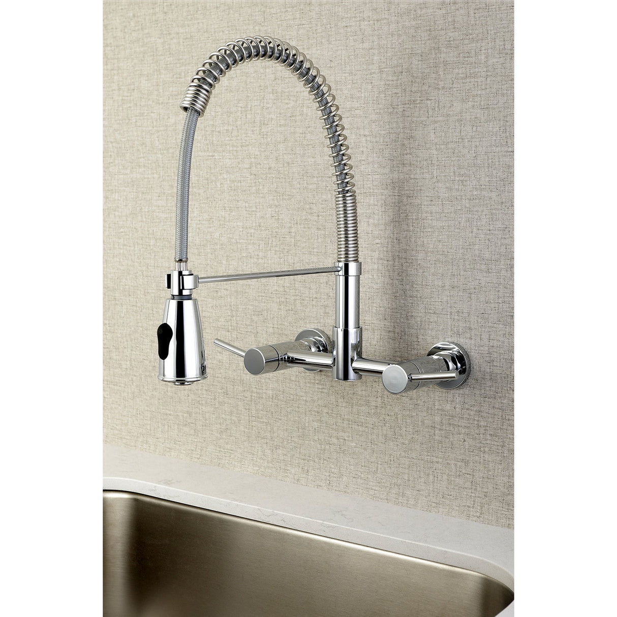 Concord GS8281DL Two-Handle 2-Hole Wall Mount Pull-Down Sprayer Kitchen Faucet, Polished Chrome