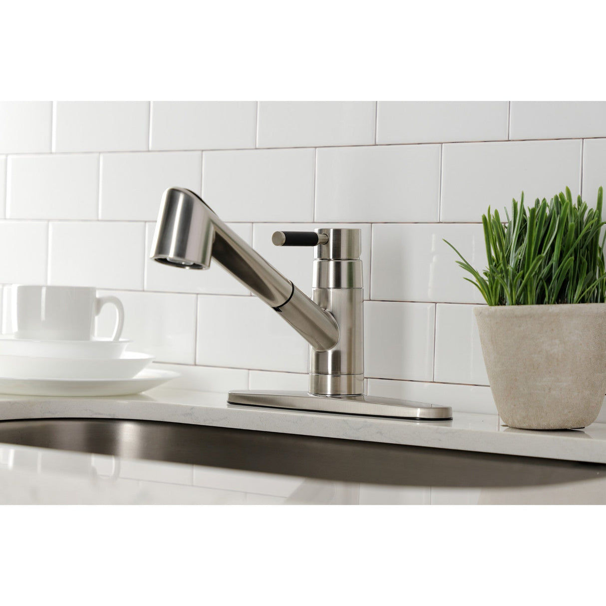Kaiser GSC8578DKL Single-Handle 1-or-3 Hole Deck Mount Pull-Out Sprayer Kitchen Faucet, Brushed Nickel
