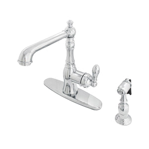 American Classic GSY7201ACLBS Single-Handle 2-or-4 Hole Deck Mount Kitchen Faucet with Brass Sprayer, Polished Chrome
