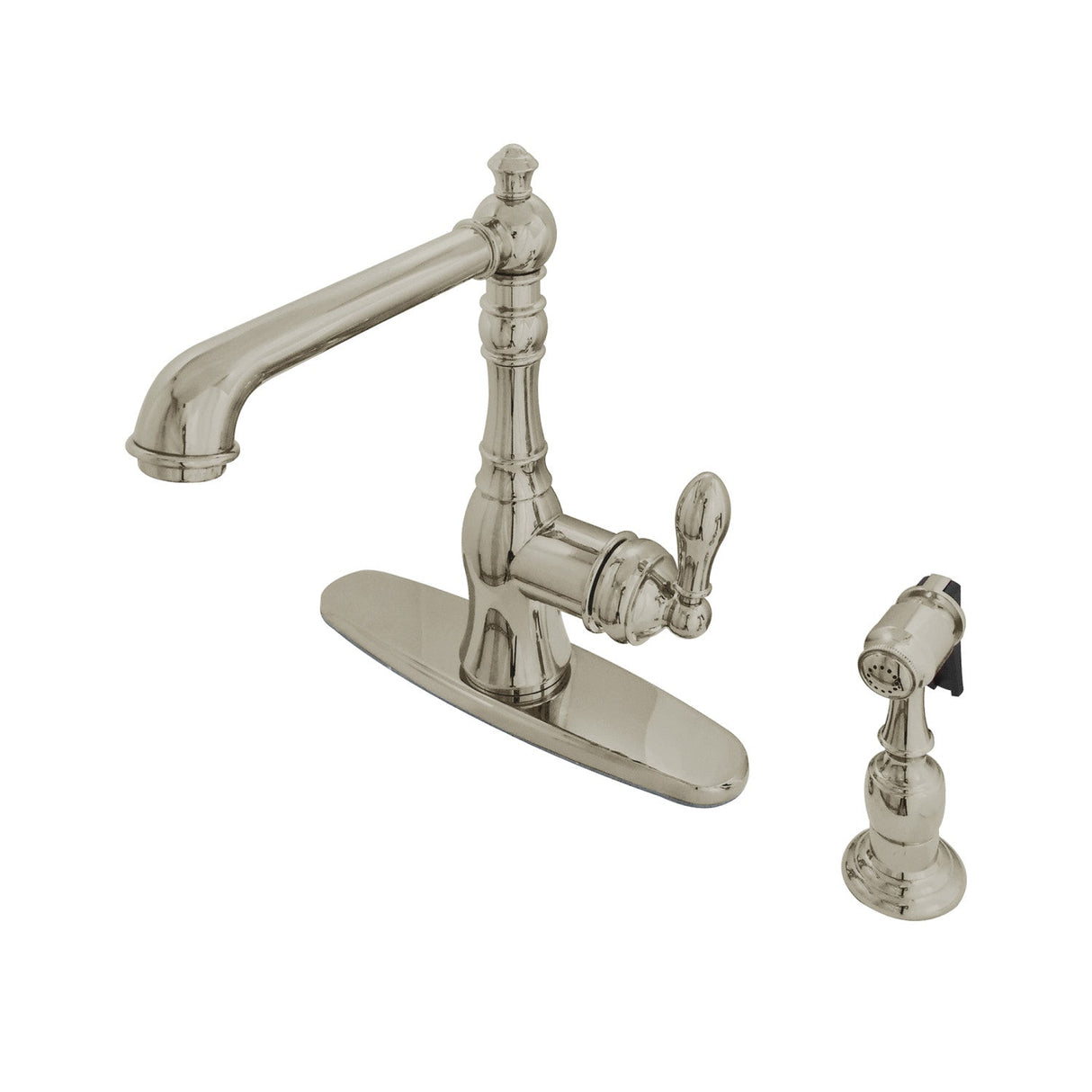 American Classic GSY7208ACLBS Single-Handle 2-or-4 Hole Deck Mount Kitchen Faucet with Brass Sprayer, Brushed Nickel