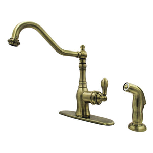 American Classic GSY7703ACLSP Single-Handle 2-or-4 Hole Deck Mount Kitchen Faucet with Brass Sprayer, Antique Brass