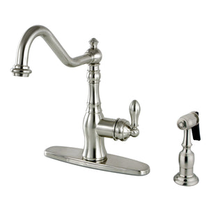 American Classic GSY7708ACLBS Single-Handle 2-or-4 Hole Deck Mount Kitchen Faucet with Brass Sprayer, Brushed Nickel