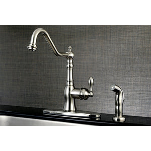 American Classic GSY7708ACLSP Single-Handle 2-or-4 Hole Deck Mount Kitchen Faucet with Brass Sprayer, Brushed Nickel