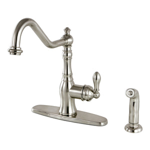 American Classic GSY7708ACLSP Single-Handle 2-or-4 Hole Deck Mount Kitchen Faucet with Brass Sprayer, Brushed Nickel