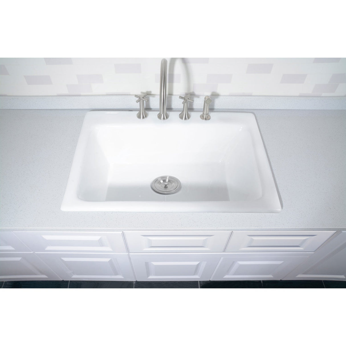 Towne GT252294 25-Inch Cast Iron Self-Rimming 4-Hole Single Bowl Drop-In Kitchen Sink, White
