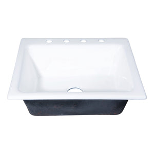 Towne GT252294 25-Inch Cast Iron Self-Rimming 4-Hole Single Bowl Drop-In Kitchen Sink, White