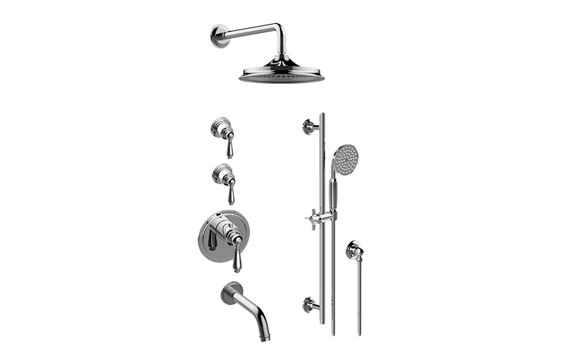 GRAFF Polished Nickel M-Series Thermostatic Shower System - Tub and Shower with Handshower (Trim Only)  GT3.K12ST-LM48E0-PN-T