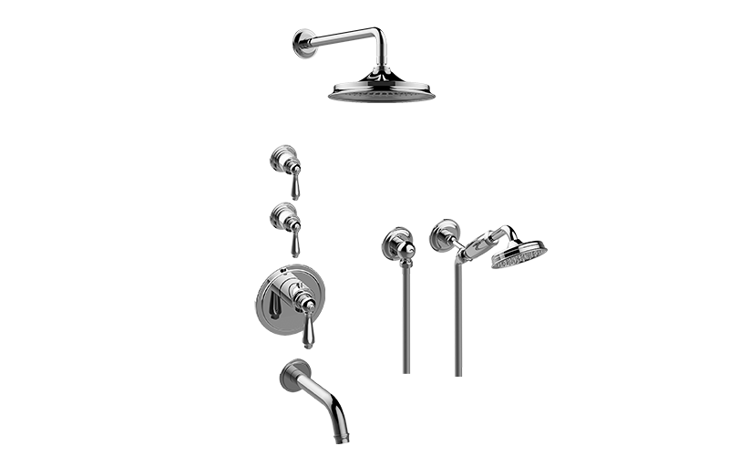 GRAFF Vintage Brushed Brass M-Series Thermostatic Shower System - Tub and Shower with Handshower (Trim Only)  GT3.K22SH-LM48E0-VBB-T