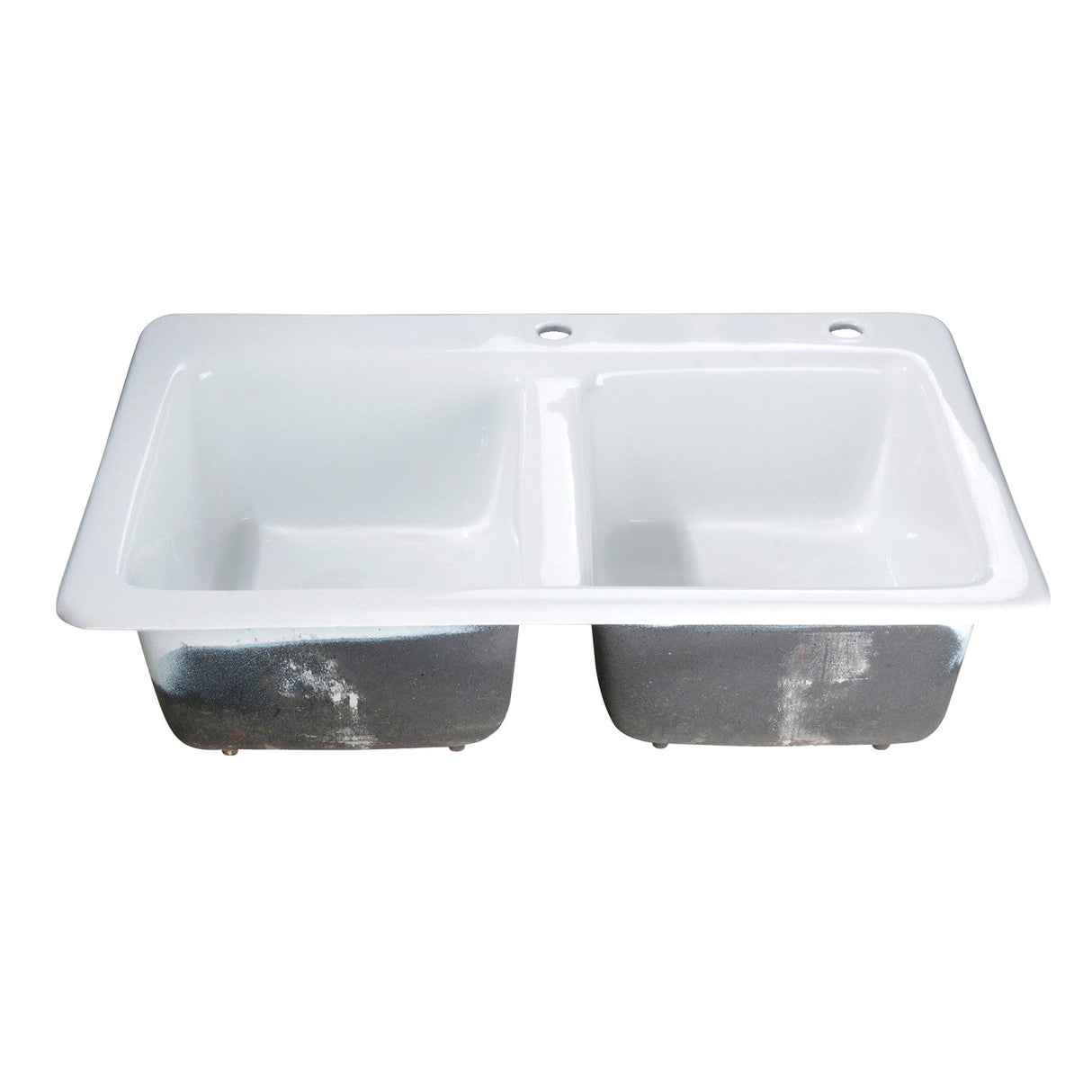 Petra Galley GT33229D2 33-Inch Cast Iron Self-Rimming 2-Hole Double Bowl Drop-In Kitchen Sink, White
