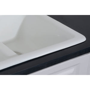 Petra Galley GT33229D4 33-Inch Cast Iron Self-Rimming 4-Hole Double Bowl Drop-In Kitchen Sink, White