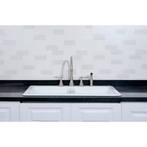 Petra Galley GT33229D4 33-Inch Cast Iron Self-Rimming 4-Hole Double Bowl Drop-In Kitchen Sink, White