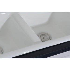 Petra Galley GT33229D5 33-Inch Cast Iron Self-Rimming 5-Hole Double Bowl Drop-In Kitchen Sink, White