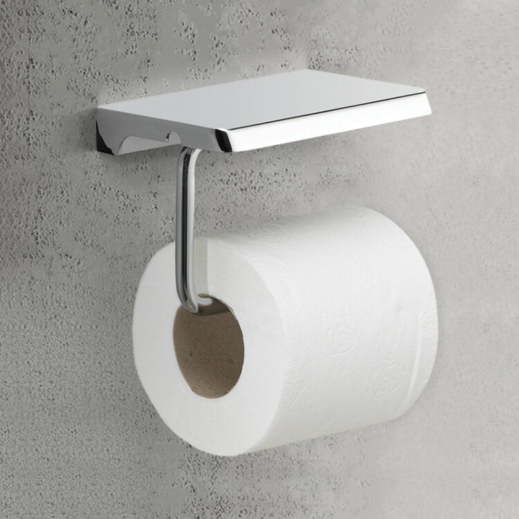 Toilet Paper Holder, Modern, Chrome, With Shelf