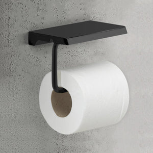 Toilet Paper Holder, Modern, Matte Black, With Shelf