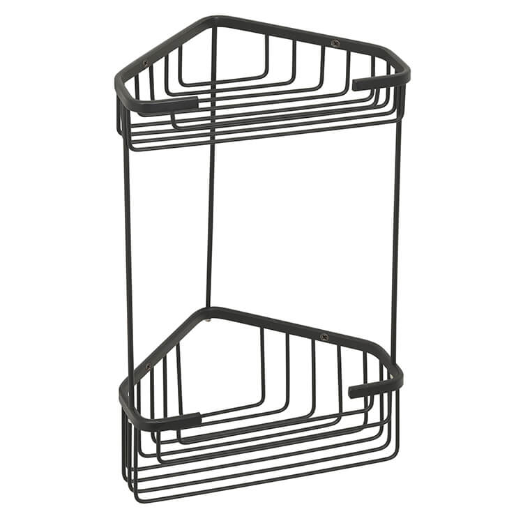 Matte Black Wire Corner Double Shower Basket