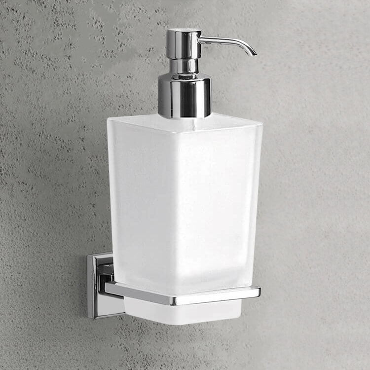 Soap Dispenser, Wall Mounted, Frosted Glass With Chrome Mounting