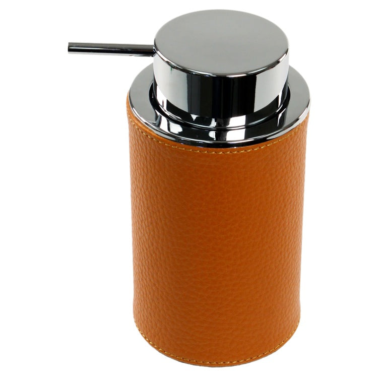 Soap Dispenser, Round, Made From Faux Leather In Orange Finish