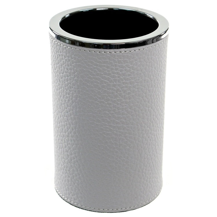 Round Toothbrush Holder Made From Faux Leather in White Finish