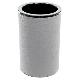 Round Toothbrush Holder Made From Faux Leather in White Finish