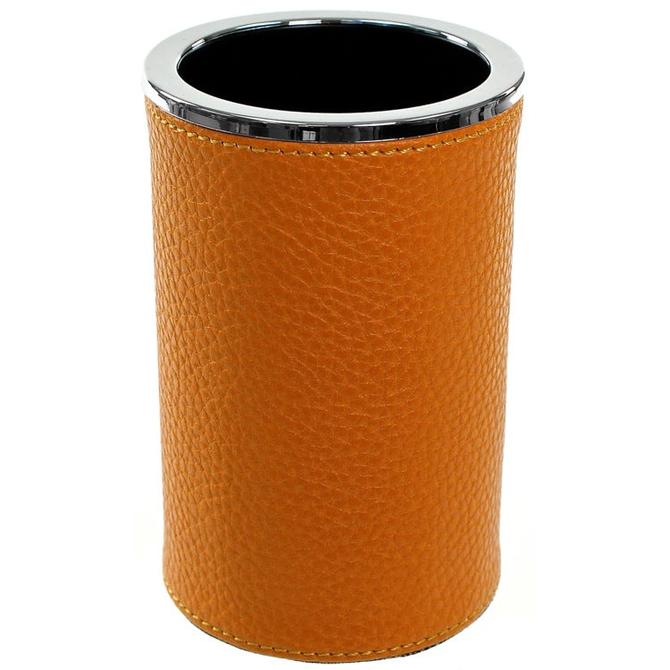Round Toothbrush Holder Made From Faux Leather in Orange Finish