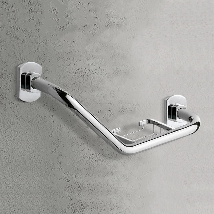 Grab Bar, Polished Chrome, With Soap Holder