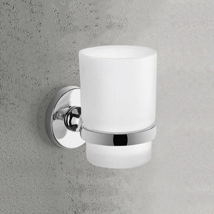 Wall Mounted Frosted Glass Toothbrush Holder With Chrome Mounting