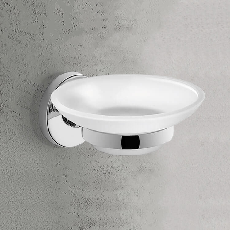 Wall Mounted Frosted Glass Soap Dish With Chrome Mounting