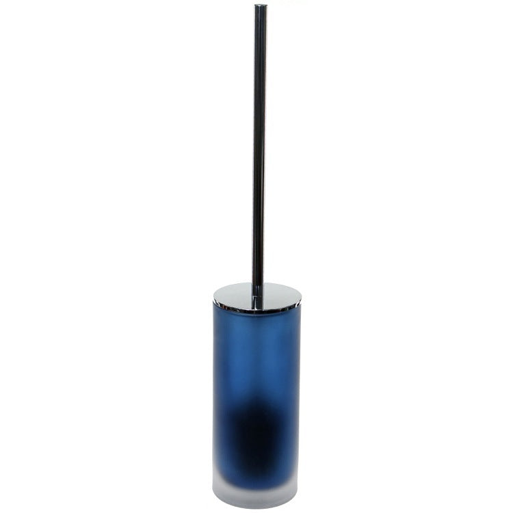 Toilet Brush Holder, Blue in Polished Chrome Steel and Glass