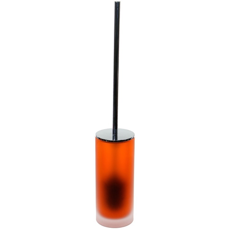 Toilet Brush Holder, Orange Frosted Glass With Chrome Handle