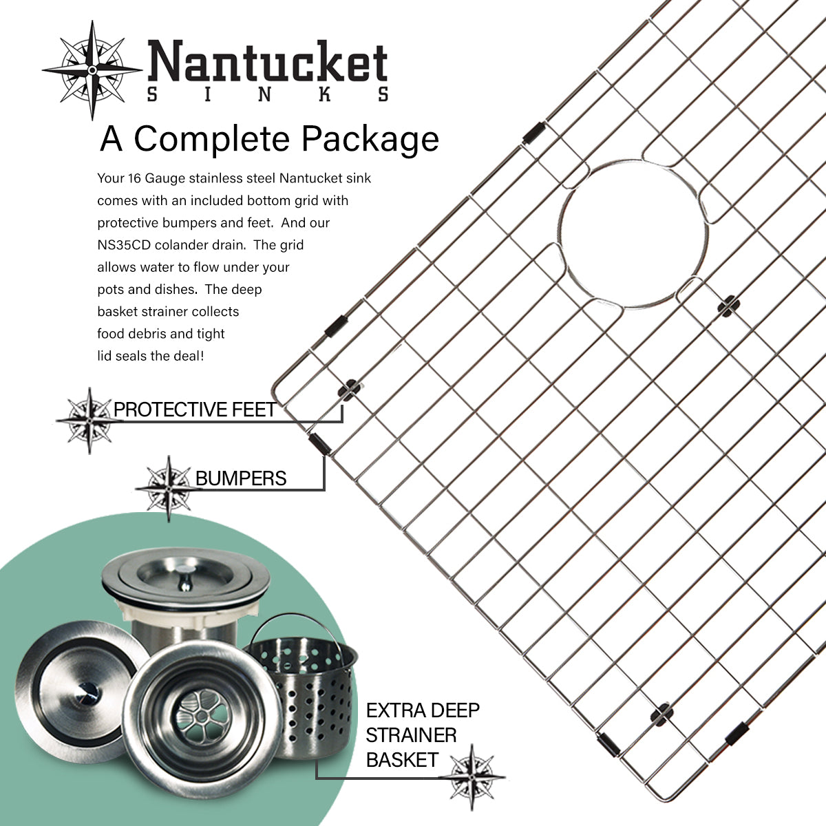 Nantucket Sinks MOBYXL-16 Single Bowl Oblong Undermount Stainless Steel Kitchen Sink, 16 Gauge