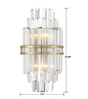 Hayes 2 Light Aged Brass Sconce HAY-1402-AG