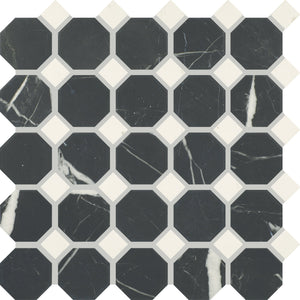 Daltile Lexstone Galaxy Black Octagon / Dot Octagon and Dot Matte Mosaic Tile