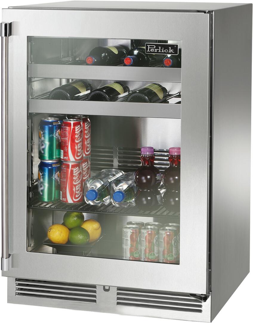 Perlick 24" Signature Series Outdoor Built-In Glass Door Beverage Center with 5.2 cu. ft. Capacity in Stainless Steel  (HP24BM-4-3)