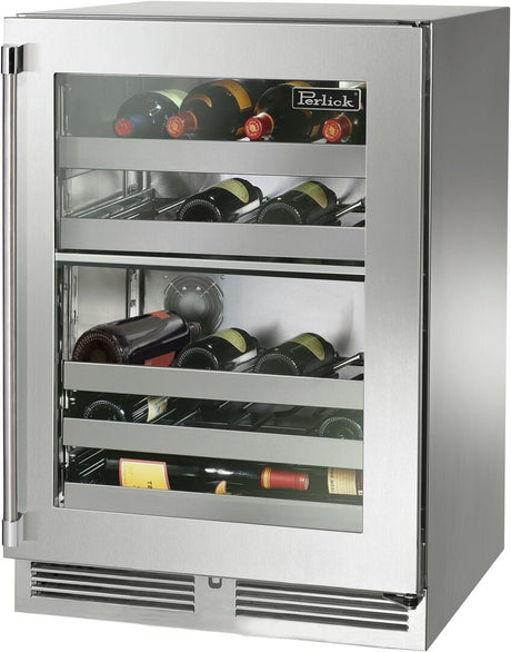 Perlick 24" Signature Series Built-In Wine Cooler with 32 Bottle Capacity Dual Zone with Glass Door in Stainless Steel  (HP24DM-4-3)