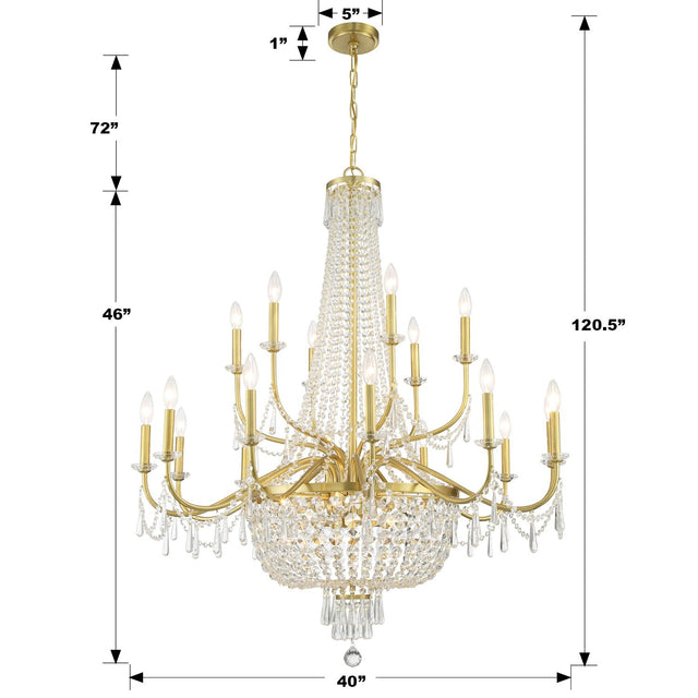 Haywood 22 Light Aged Brass Chandelier HWD-7722-AG