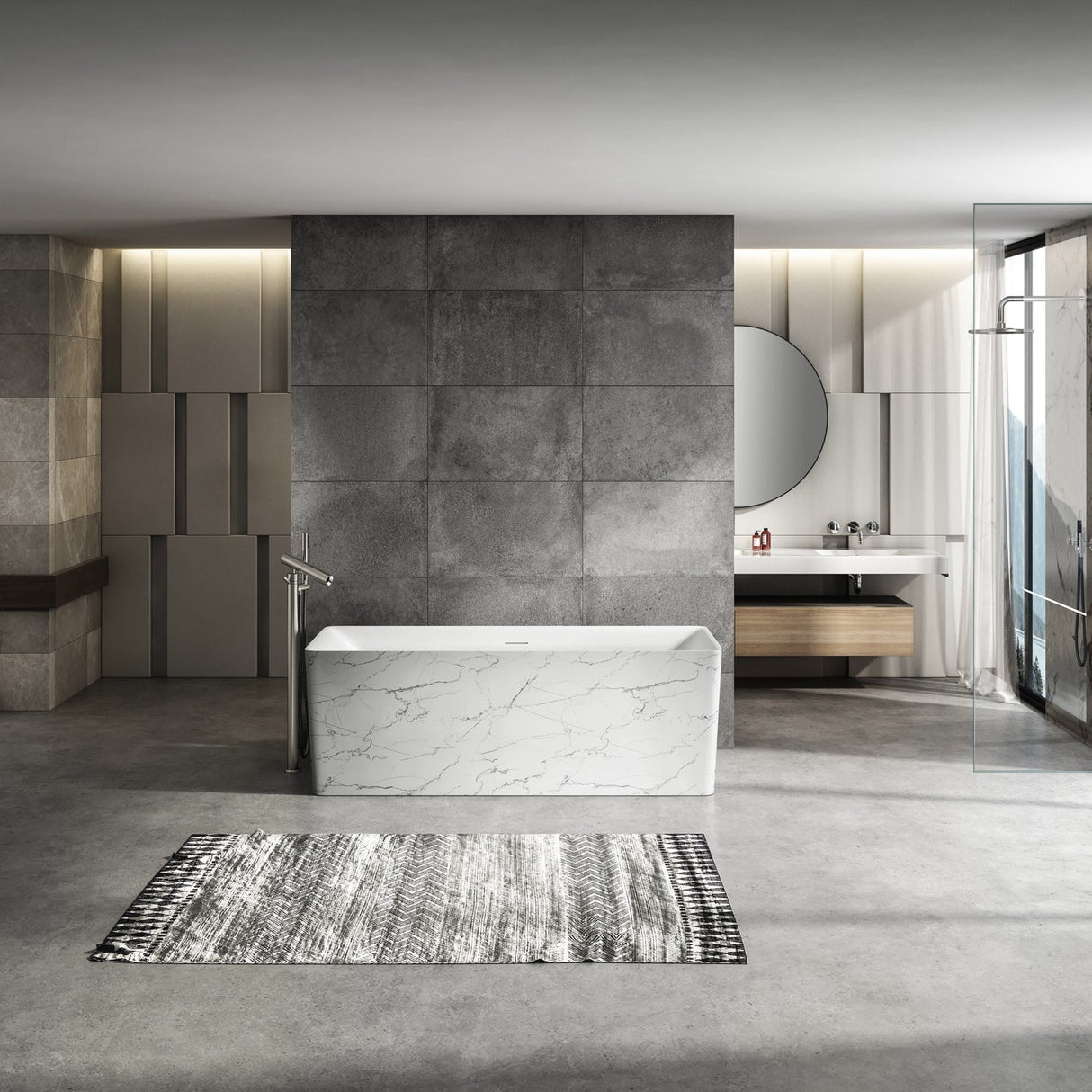 Marwa 65" Acrylic Tub with Internal Drain and Overflow-Marble White